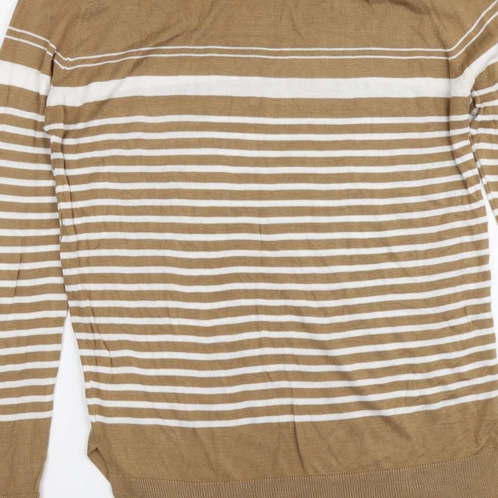 NEXT Womens Beige Boat Neck Striped Acrylic Pullover Jumper Size 10