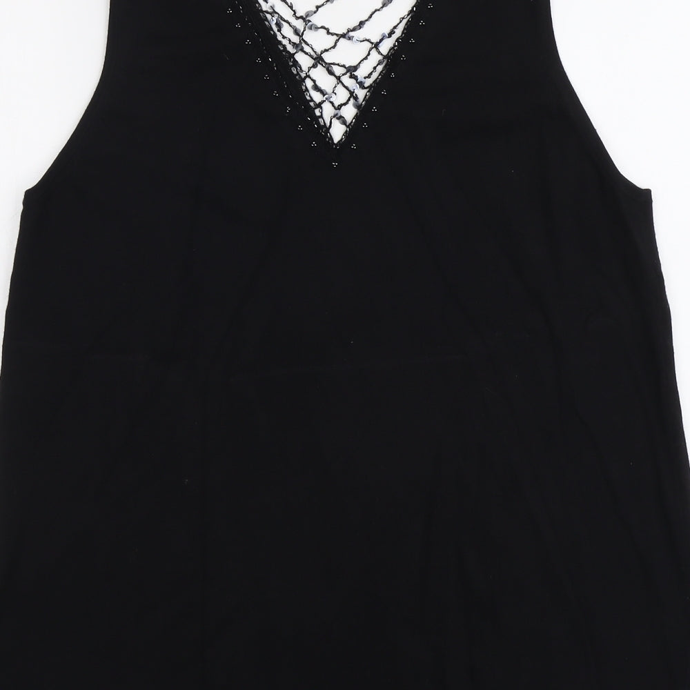 ELVI Womens Black Viscose Basic Tank Size S V-Neck