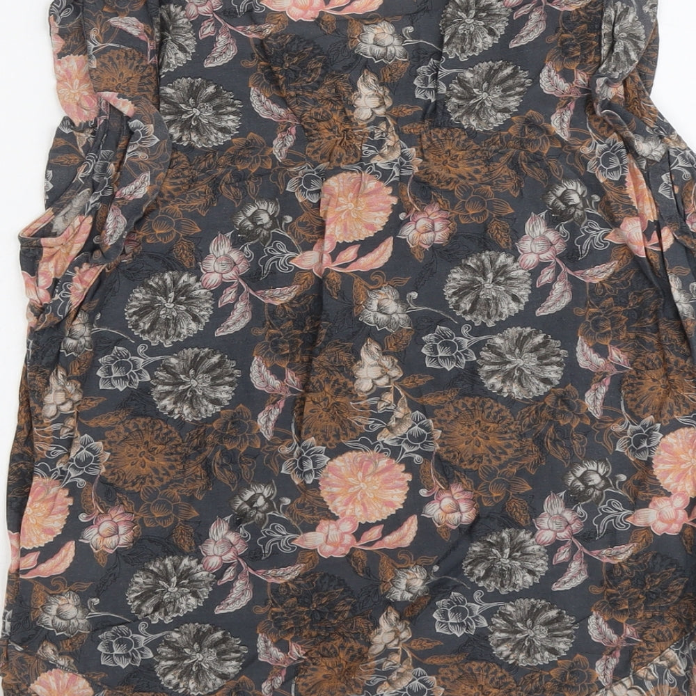 NEXT Womens Grey Floral Cotton Basic Blouse Size 10 Round Neck