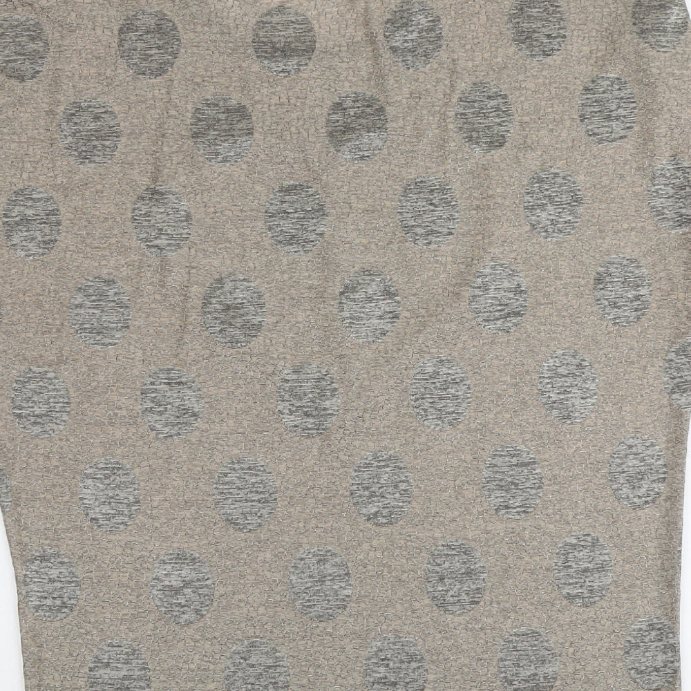Shannon Womens Beige Polka Dot Polyester Basic T-Shirt Size L Round Neck