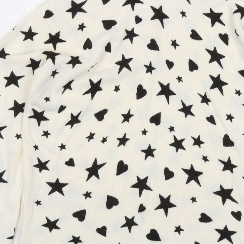 Marks & Spencer Womens Ivory Round Neck Geometric Acrylic Pullover Jumper Size 12 - Star Heart