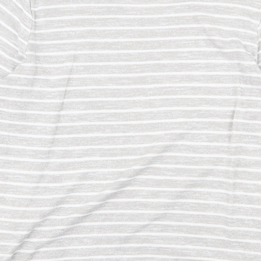 Jessica Graaf Womens Grey Striped Polyester Jersey T-Shirt Size L Round Neck