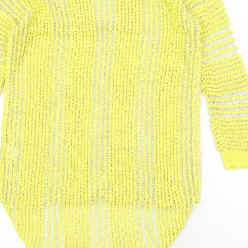 OPUS Womens Yellow Round Neck Striped Polyester Pullover Jumper Size 8