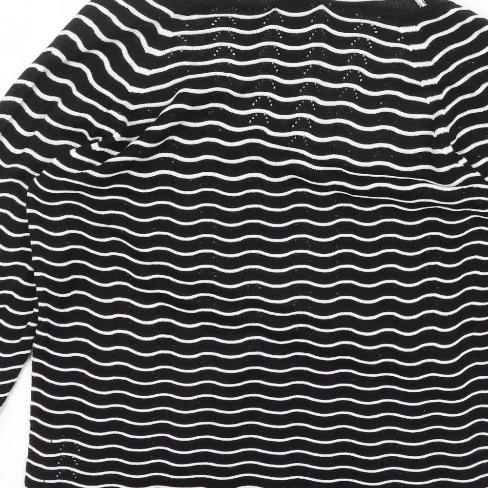 Marks & Spencer Womens Black V-Neck Striped Acrylic Pullover Jumper Size 12