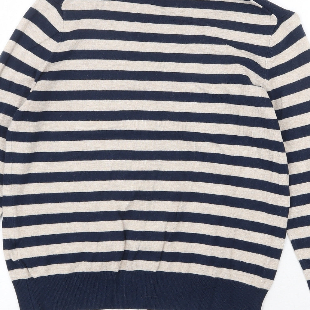 Marks & Spencer Womens Multicoloured V-Neck Striped Viscose Pullover Jumper Size 12