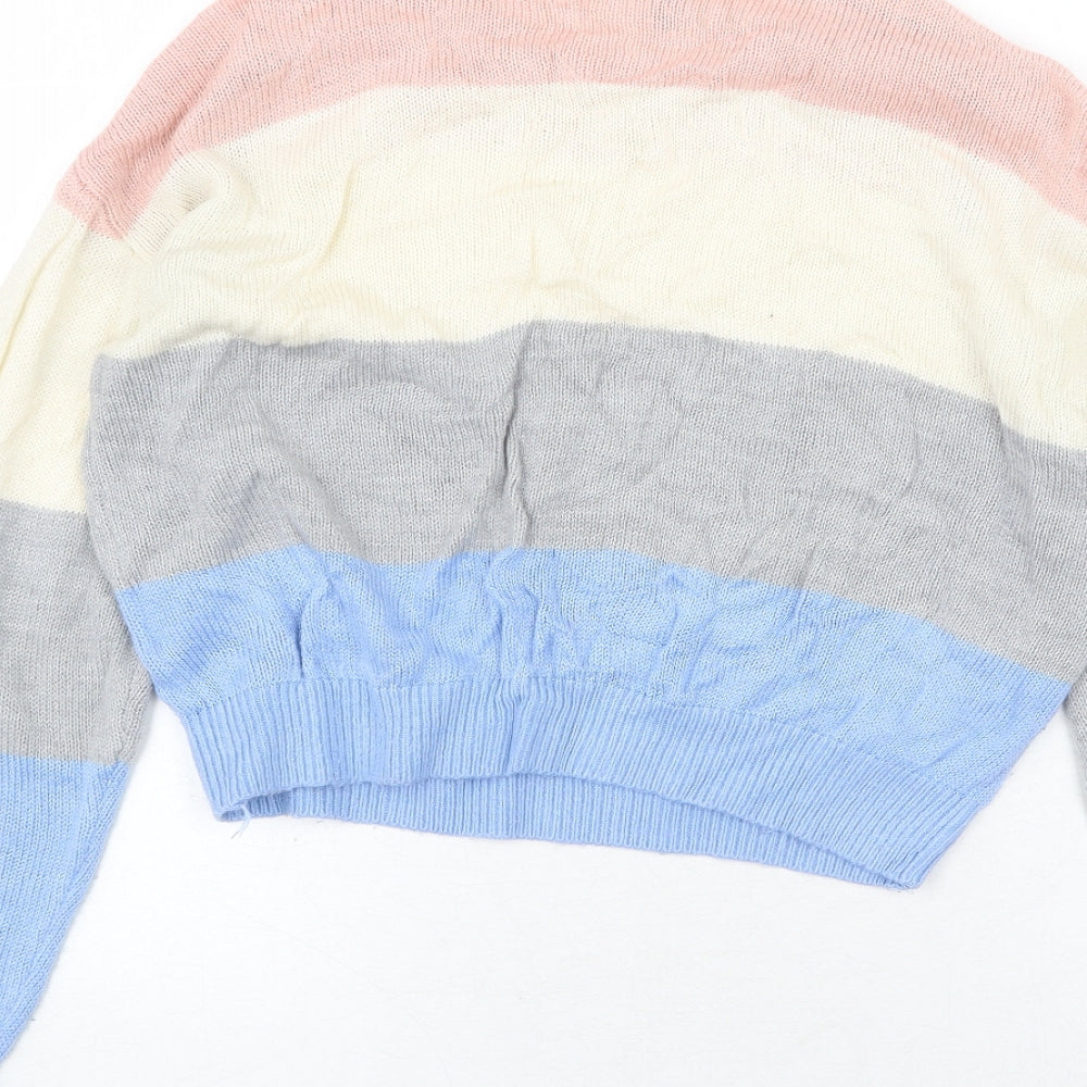 H&M Womens Multicoloured Round Neck Striped Acrylic Pullover Jumper Size S