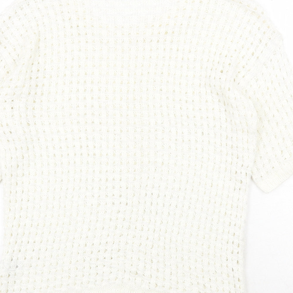 River Island Womens White Scoop Neck Acrylic Pullover Jumper Size 10