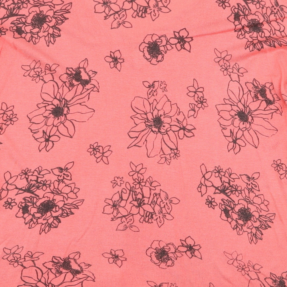Marks & Spencer Womens Pink V-Neck Floral Acrylic Pullover Jumper Size M