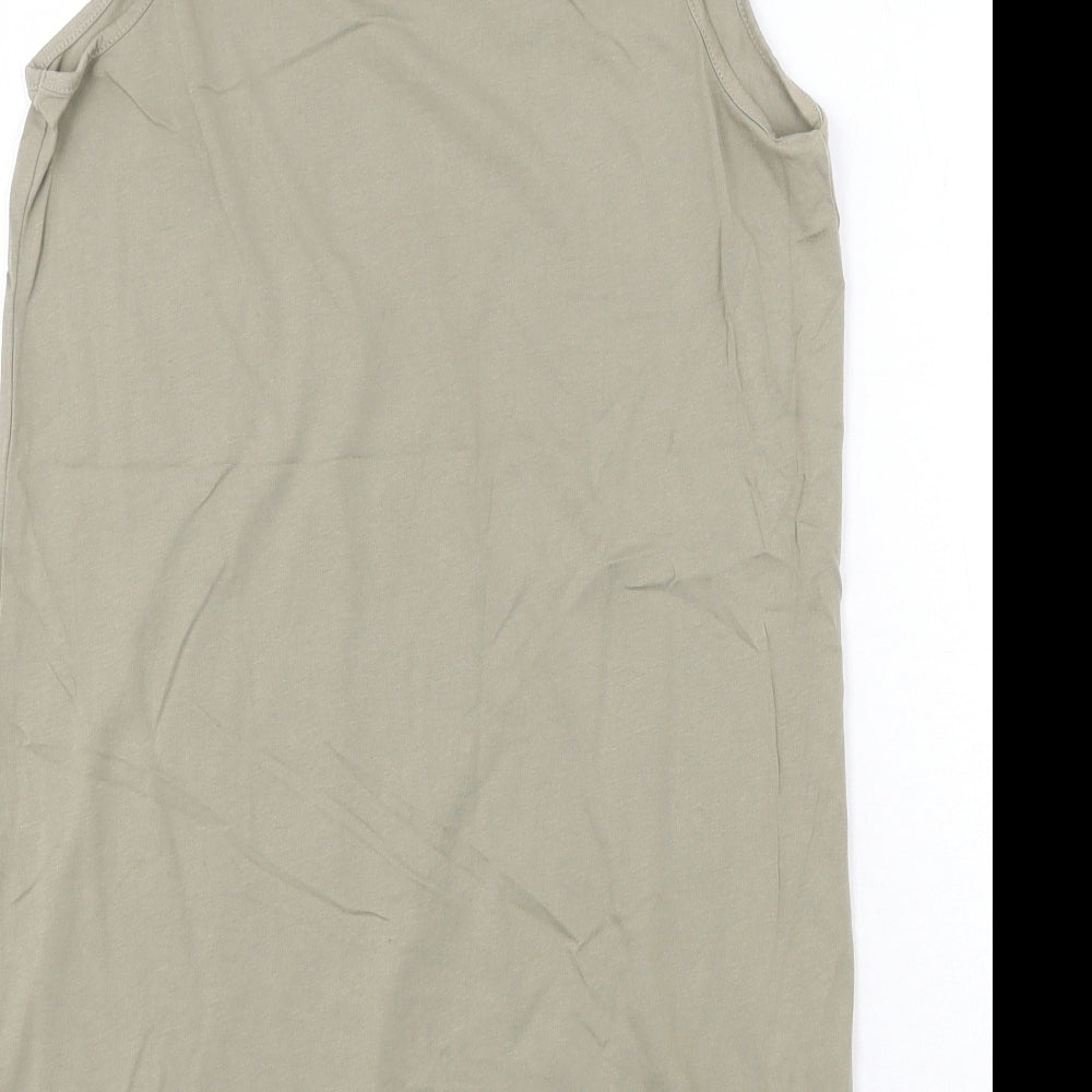 Marks & Spencer Womens Green 100% Cotton Basic Tank Size 12 Scoop Neck