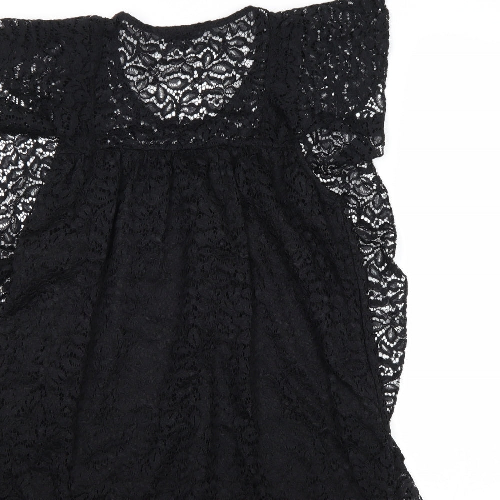 River Island Womens Black Geometric Polyamide Basic Tank Size 8 Round Neck