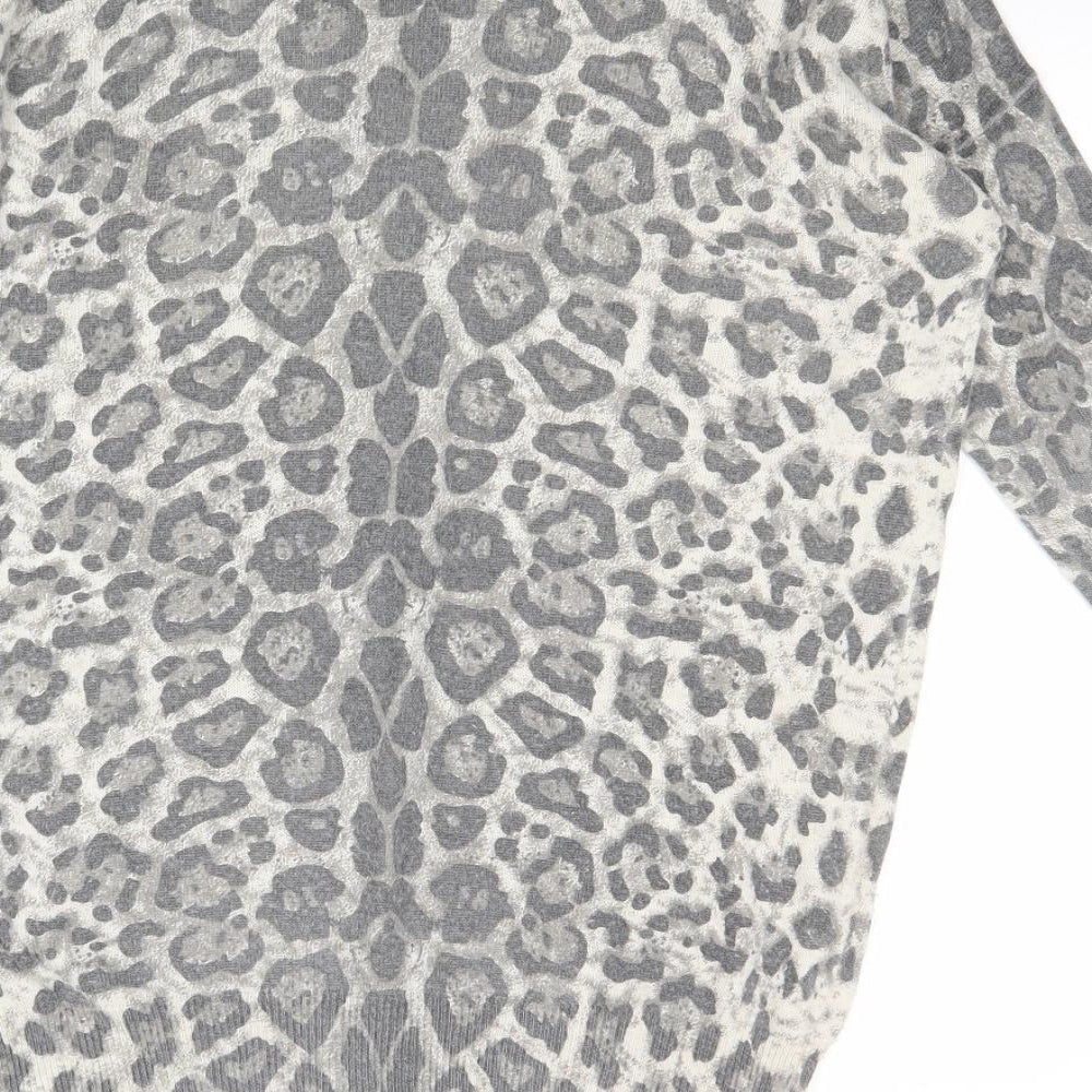 Wallis Womens Grey Boat Neck Animal Print Acrylic Pullover Jumper Size S - Leopard Print