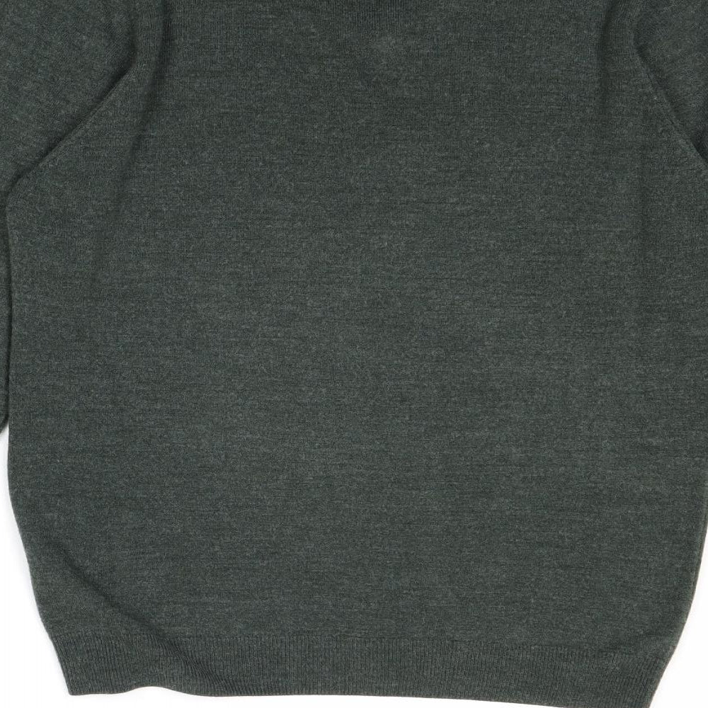 Marks & Spencer Mens Green V-Neck Acrylic Pullover Jumper Size M Long Sleeve
