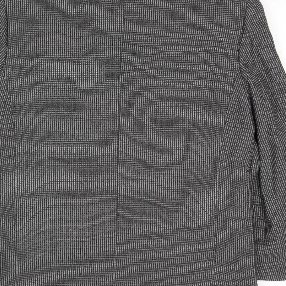Classic Mens Grey Geometric Polyester Jacket Suit Jacket Size 44 Regular