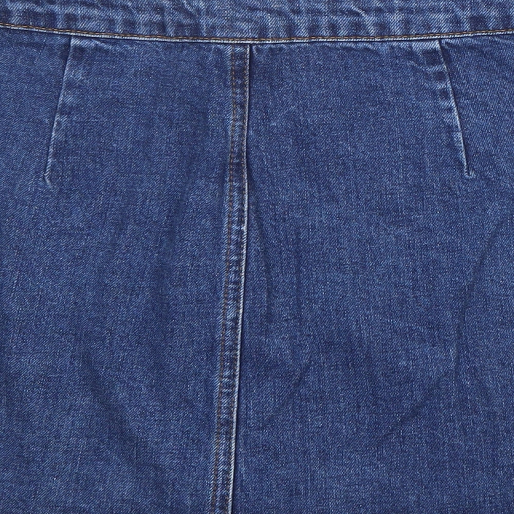 Topshop Womens Blue Cotton A-Line Skirt Size 26 in Button
