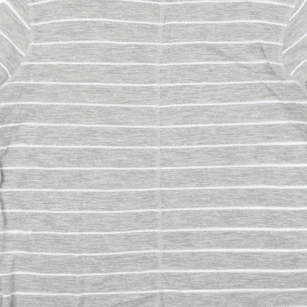 NEXT Womens Grey Striped Polyester Basic T-Shirt Size 14 Mock Neck