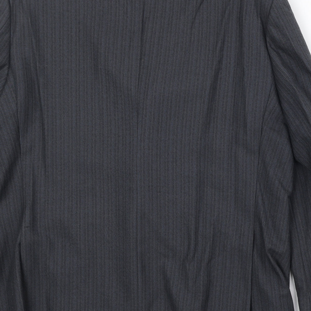 Wellington Mens Grey Striped Polyester Jacket Suit Jacket Size 42 Regular