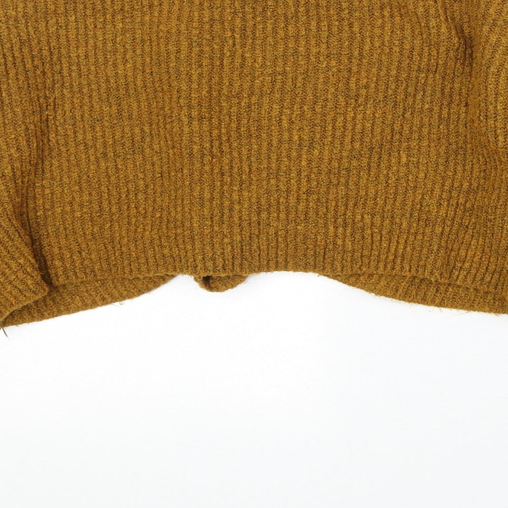 New Look Womens Yellow Boat Neck Acrylic Pullover Jumper Size M - Knot Front