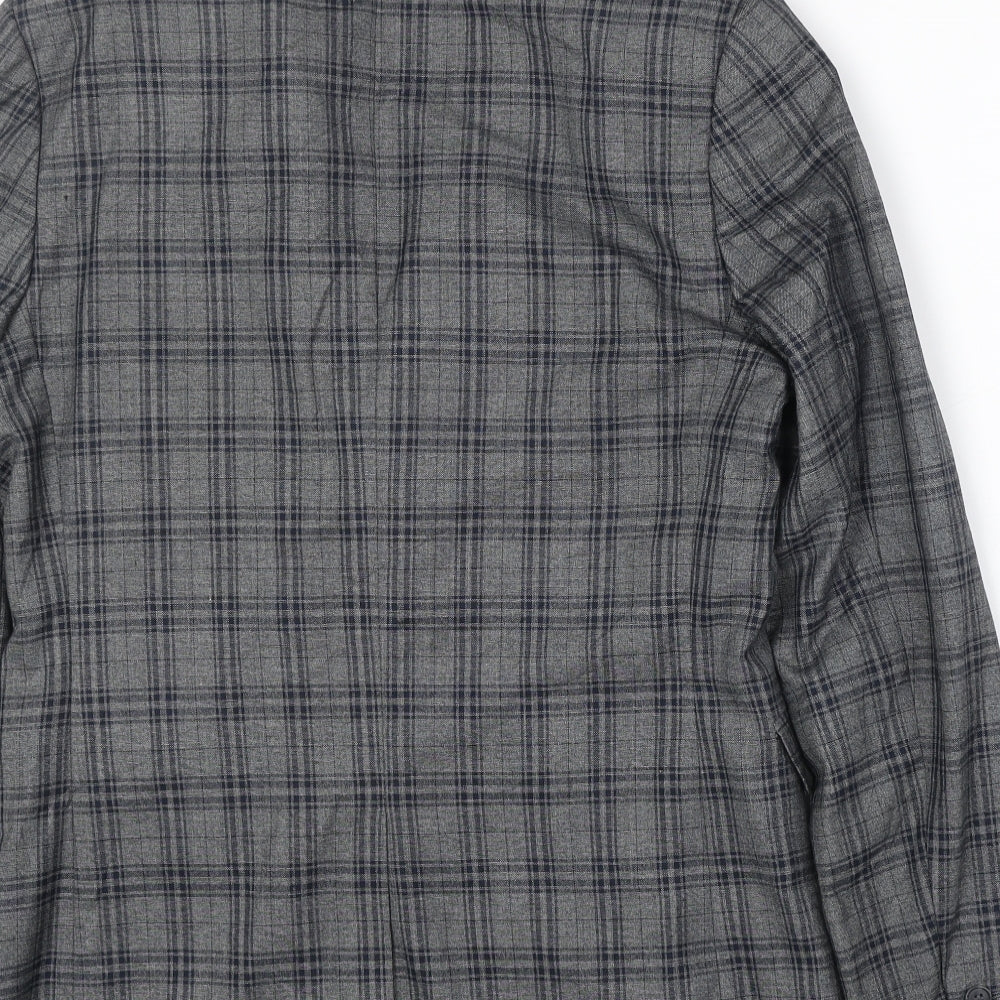 Topman Mens Grey Plaid Polyester Jacket Suit Jacket Size 38 Regular