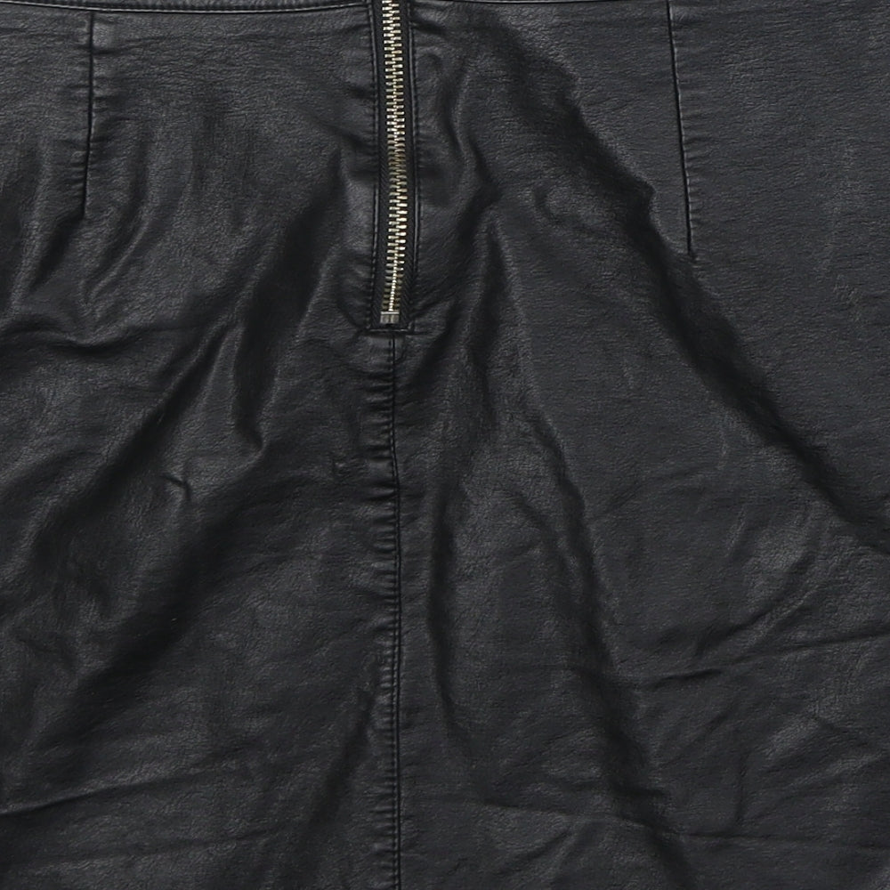 Vera & Lucy Womens Black Polyurethane A-Line Skirt Size L Zip