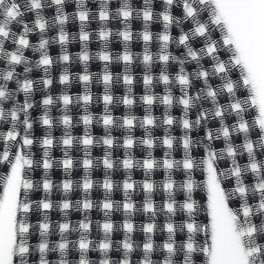 Miyoko Womens Black Round Neck Check Polyester Pullover Jumper Size S