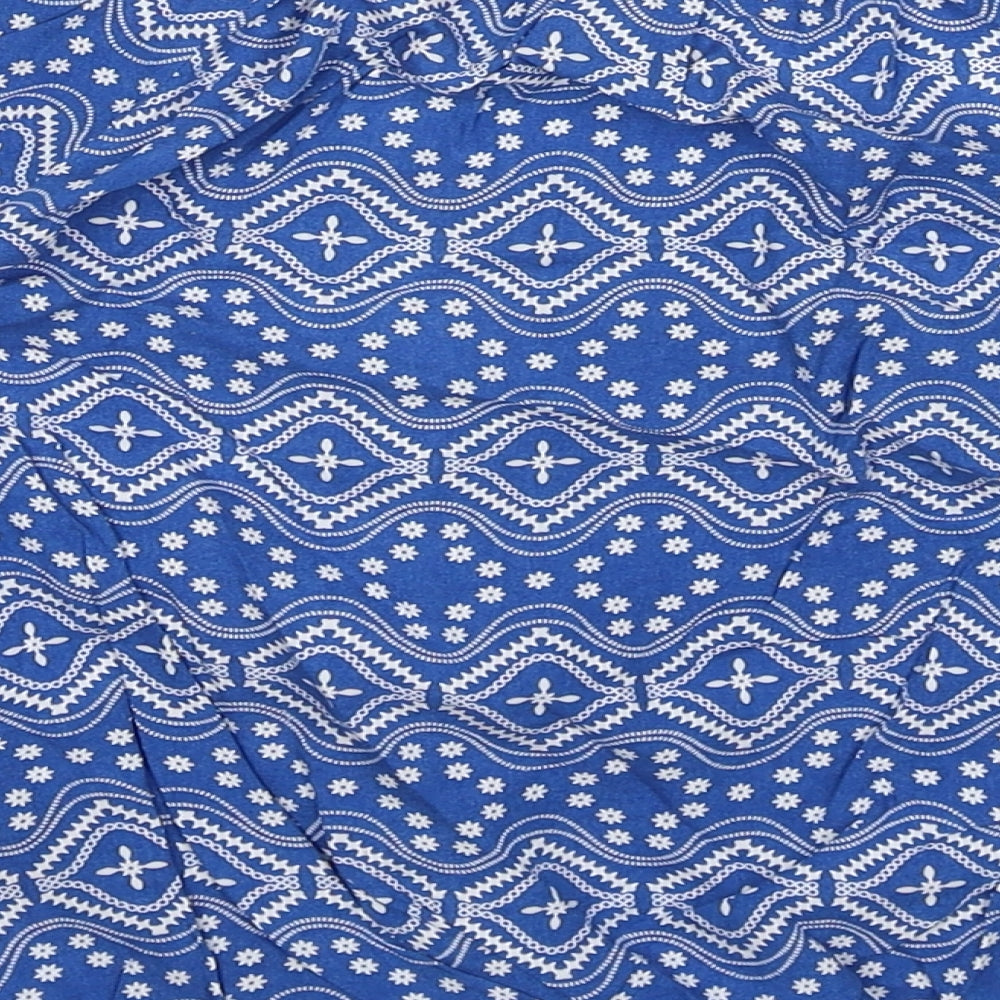 H&M Girls Blue Geometric Viscose Basic Blouse Size 11-12 Years Round Neck Pullover