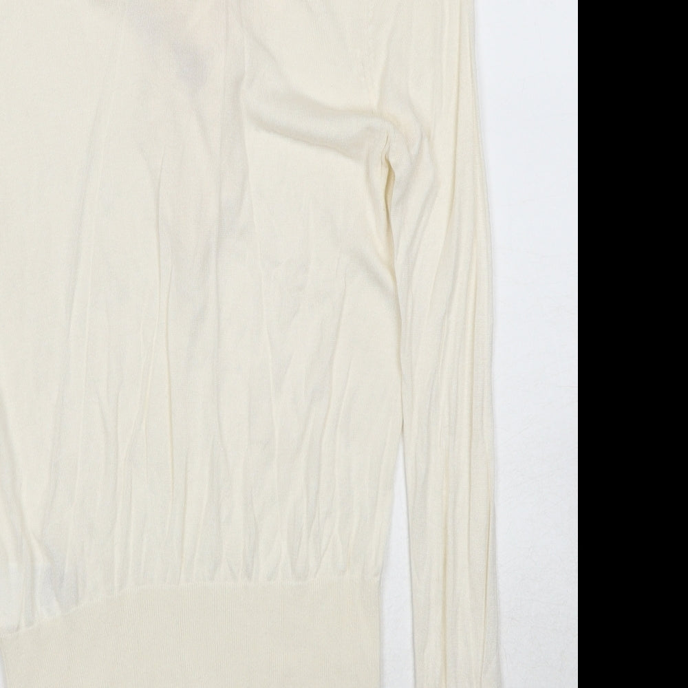 H&M Womens Ivory V-Neck Acrylic Pullover Jumper Size M