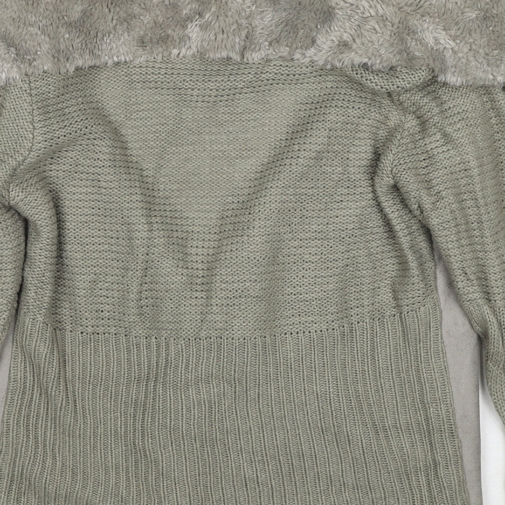First Avenue Womens Grey V-Neck Polyester Cardigan Jumper Size M - Size M/L