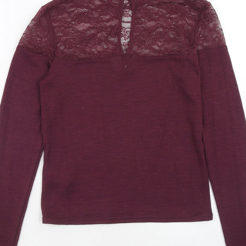 H&M Womens Purple Polyamide Basic Blouse Size S Mock Neck