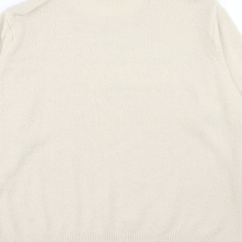Berkertex Womens Beige Round Neck Acrylic Pullover Jumper Size 18 - Floral Detail