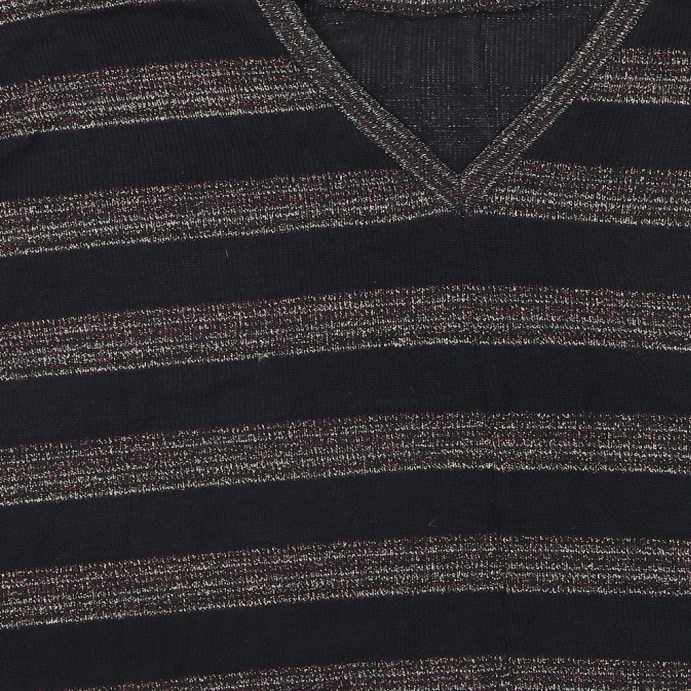 NEXT Womens Black Round Neck Striped Polyester Pullover Jumper Size 12