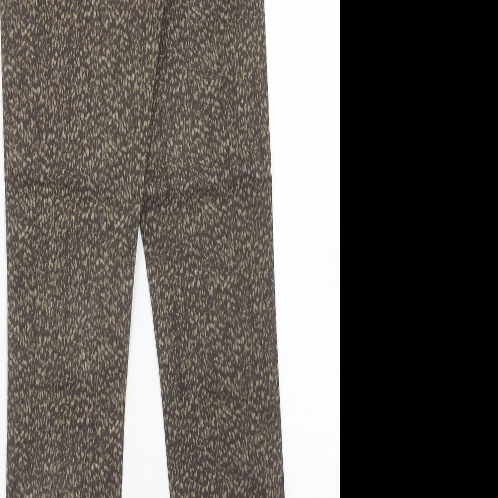 H&M Womens Brown Animal Print Cotton Trousers Size 6 Regular Zip