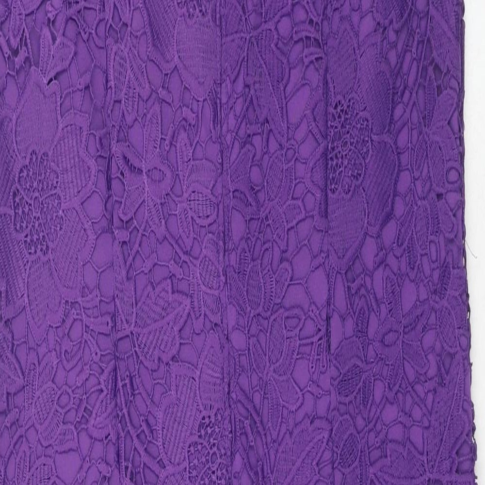 Klass Womens Purple Geometric Polyester A-Line Size 12 Round Neck Zip