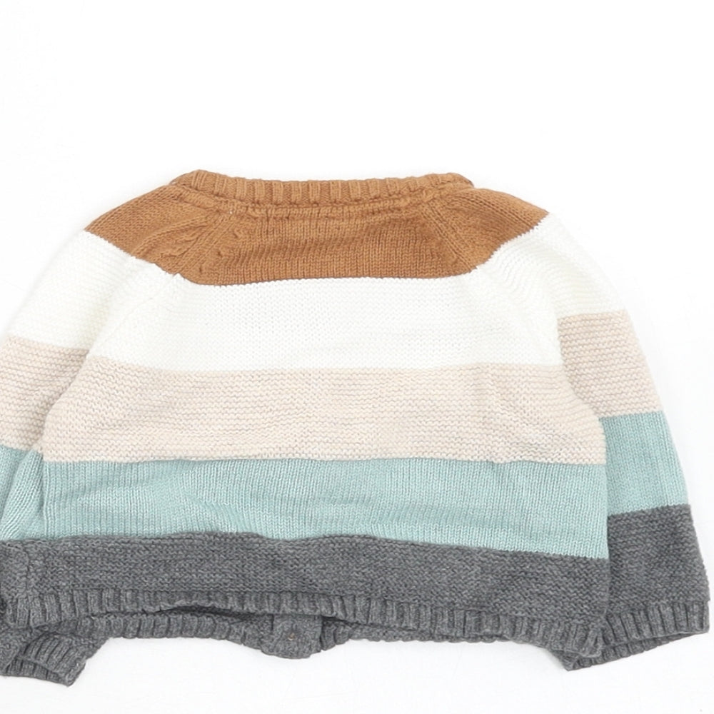 H&M Boys Multicoloured Striped Cotton Cardigan Jumper Size 0-3 Months Button - 0-1 month