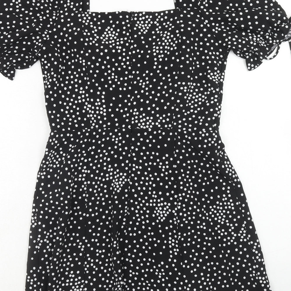 VERA & LUCY Womens Black Geometric Polyester A-Line Size S Square Neck Zip