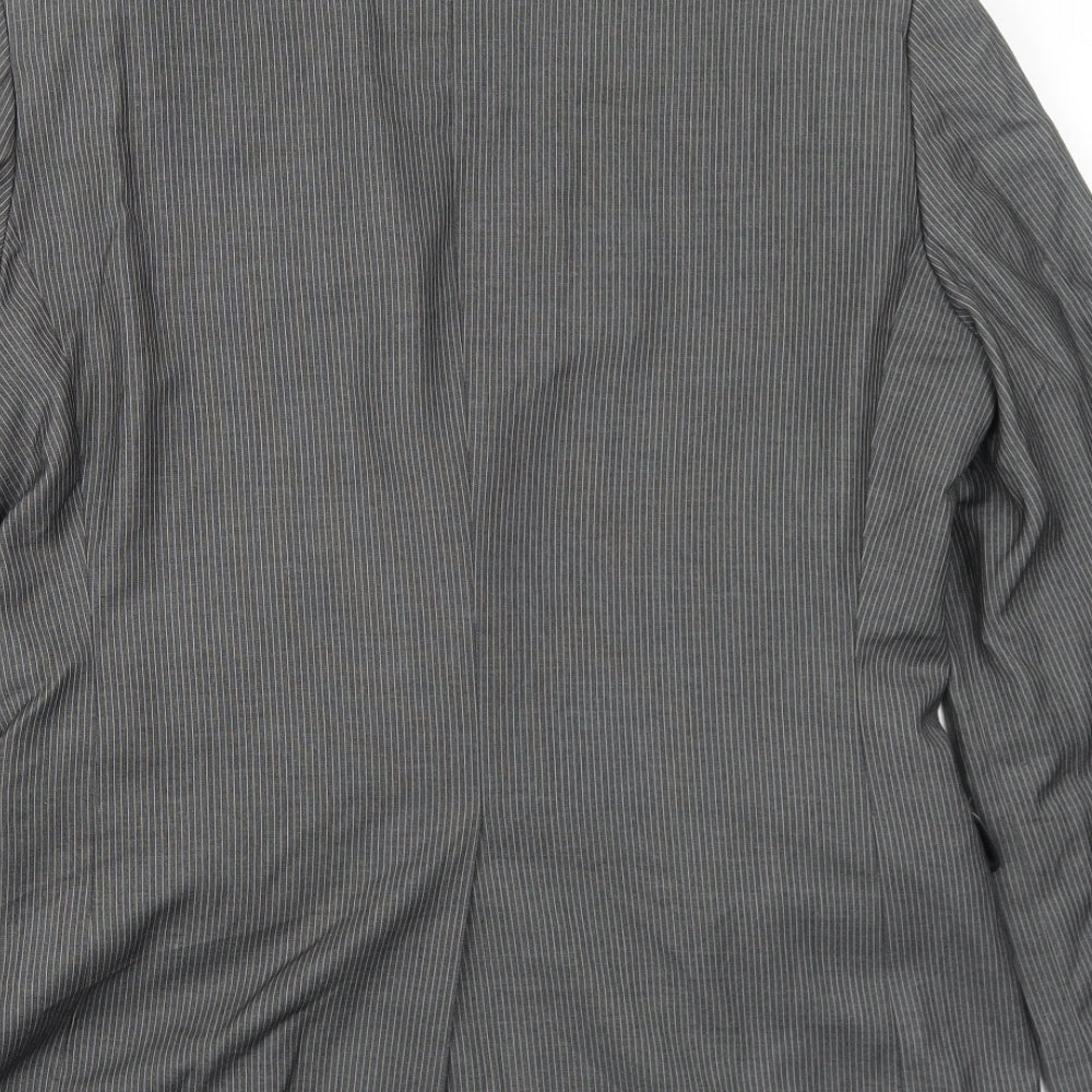 H&M Mens Grey Striped Polyester Jacket Suit Jacket Size 40 Regular