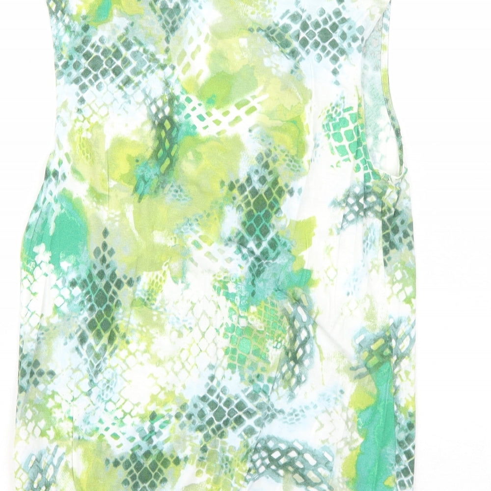 Marks & Spencer Womens Green Geometric Viscose Basic Tank Size 10 V-Neck