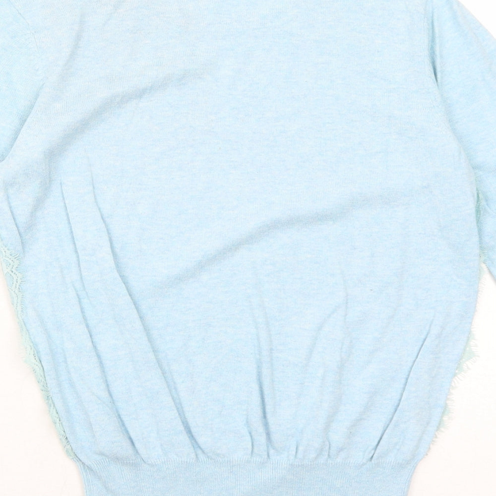 Dorothy Perkins Womens Blue Round Neck Herringbone Cotton Pullover Jumper Size 12