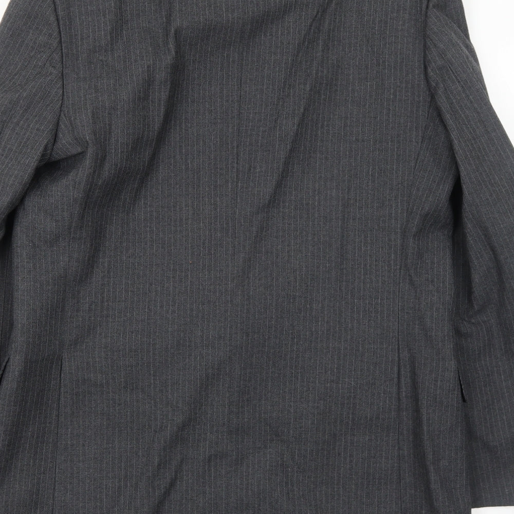 Pin Stripe Mens Grey Striped Wool Jacket Suit Jacket Size 42 Regular