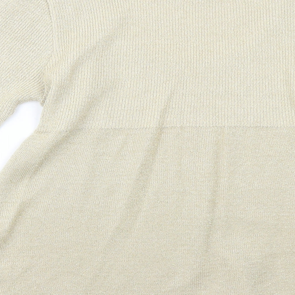Warehouse Womens Gold Scoop Neck Acrylic Pullover Jumper Size 14
