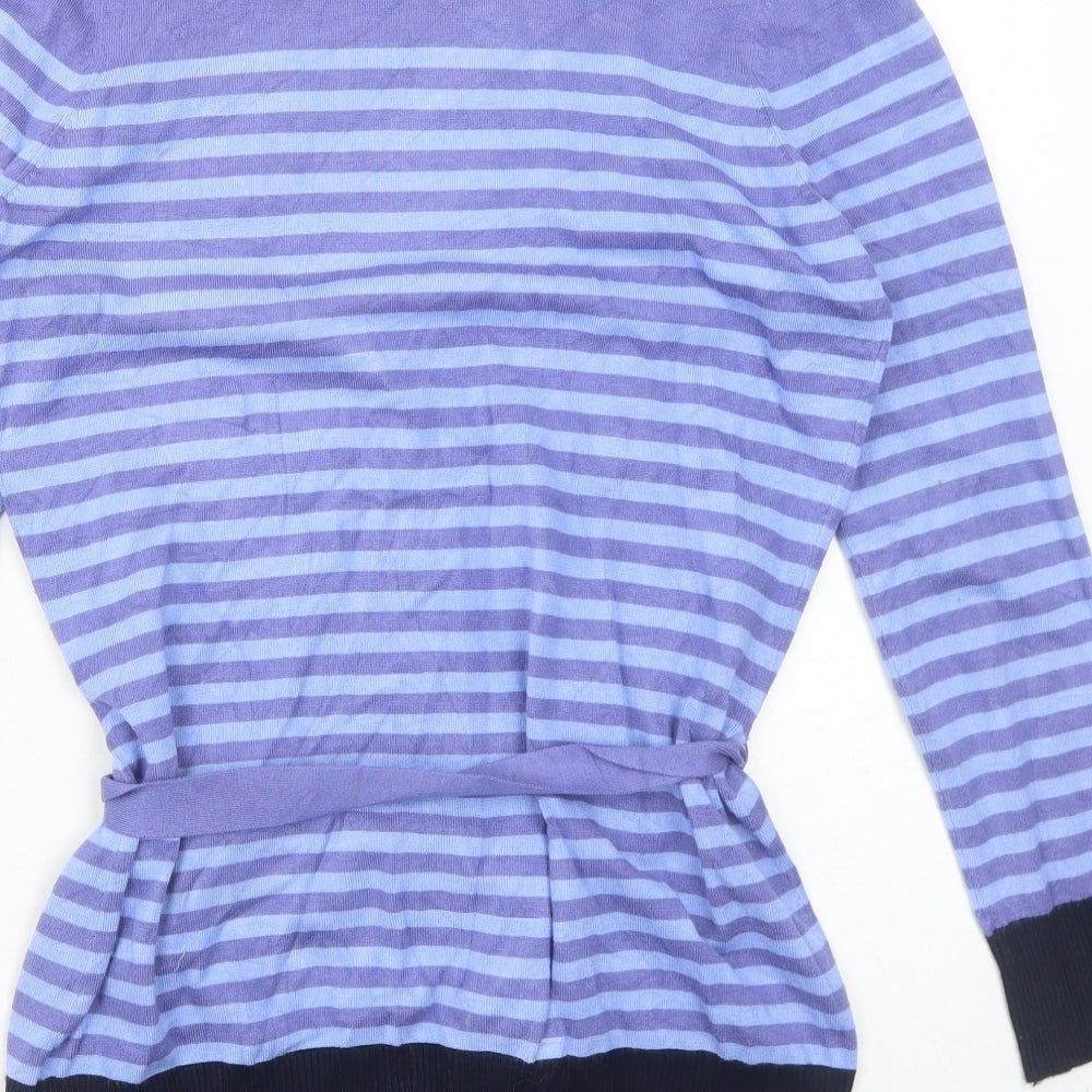 M&Co Womens Blue V-Neck Striped Viscose Pullover Jumper Size L