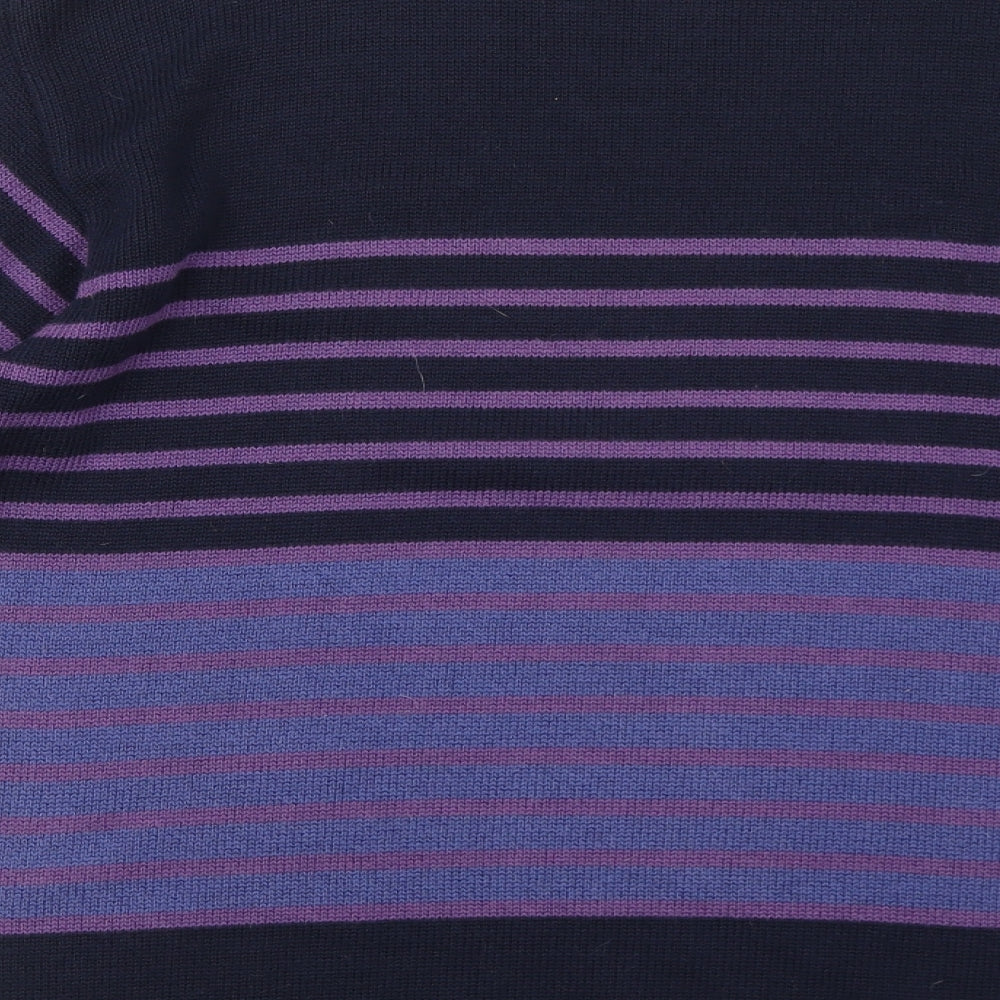 OPUS Womens Purple Round Neck Striped Cotton Pullover Jumper Size S
