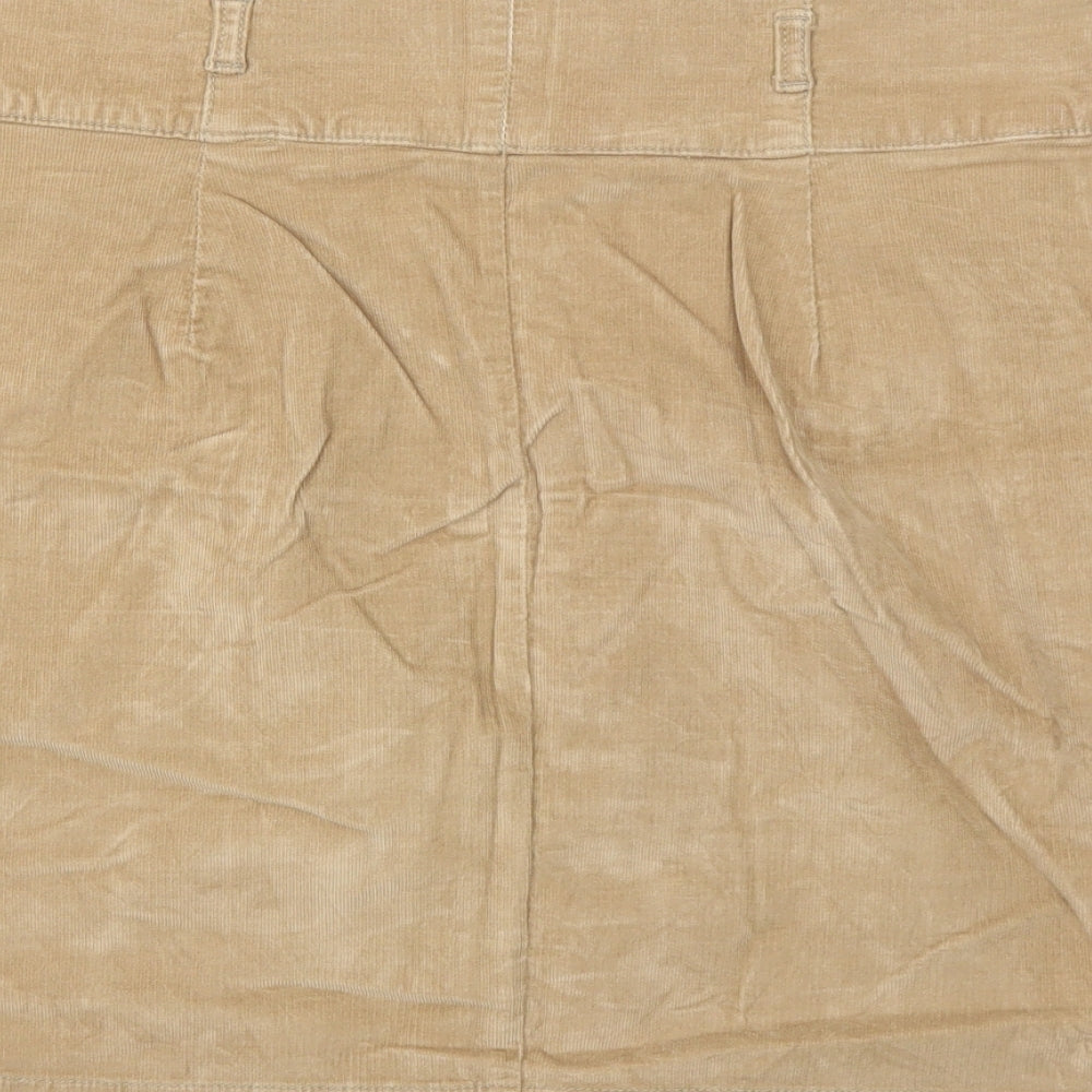 Zara Womens Brown Cotton A-Line Skirt Size L Button
