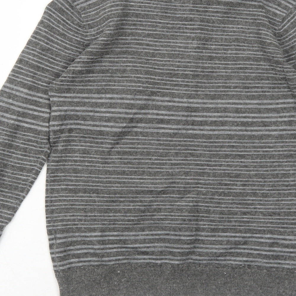 Self Womens Grey Collared Striped Acrylic Pullover Jumper Size S