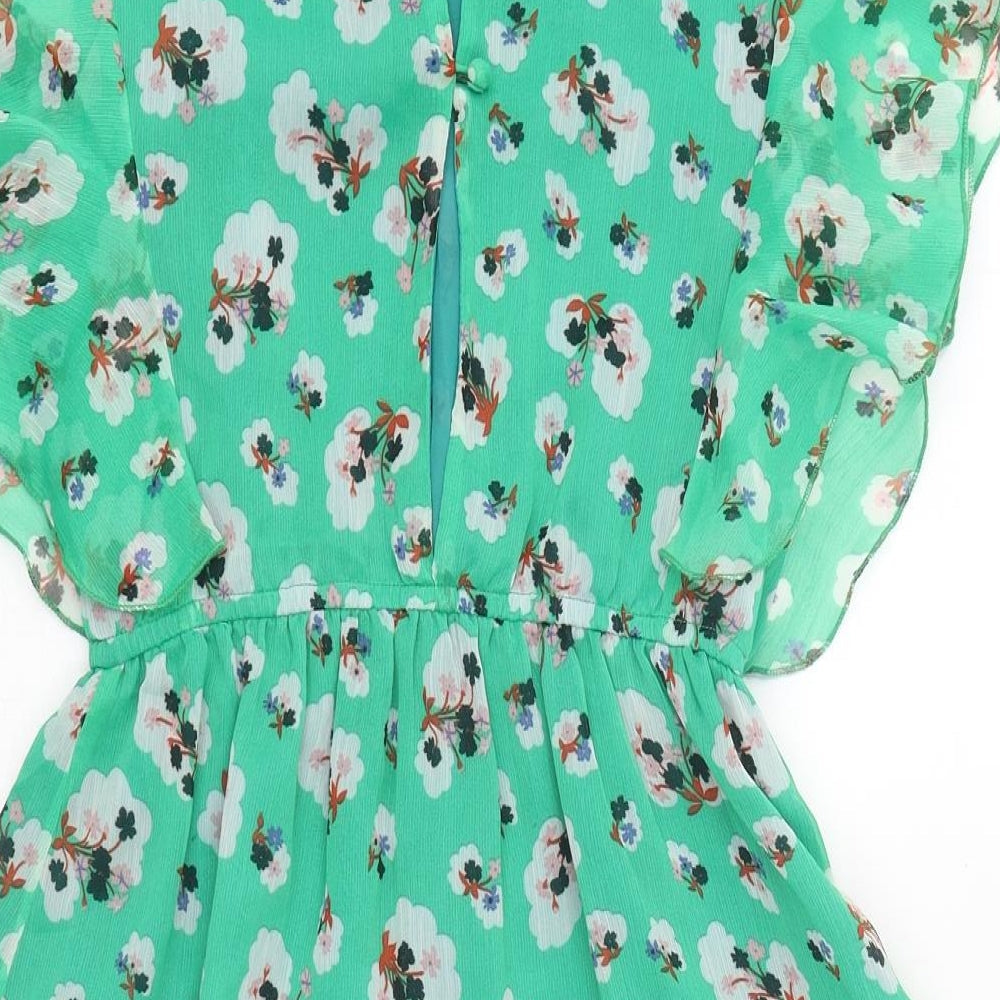 Max C Womens Green Geometric Polyester Fit & Flare Size S Round Neck Button