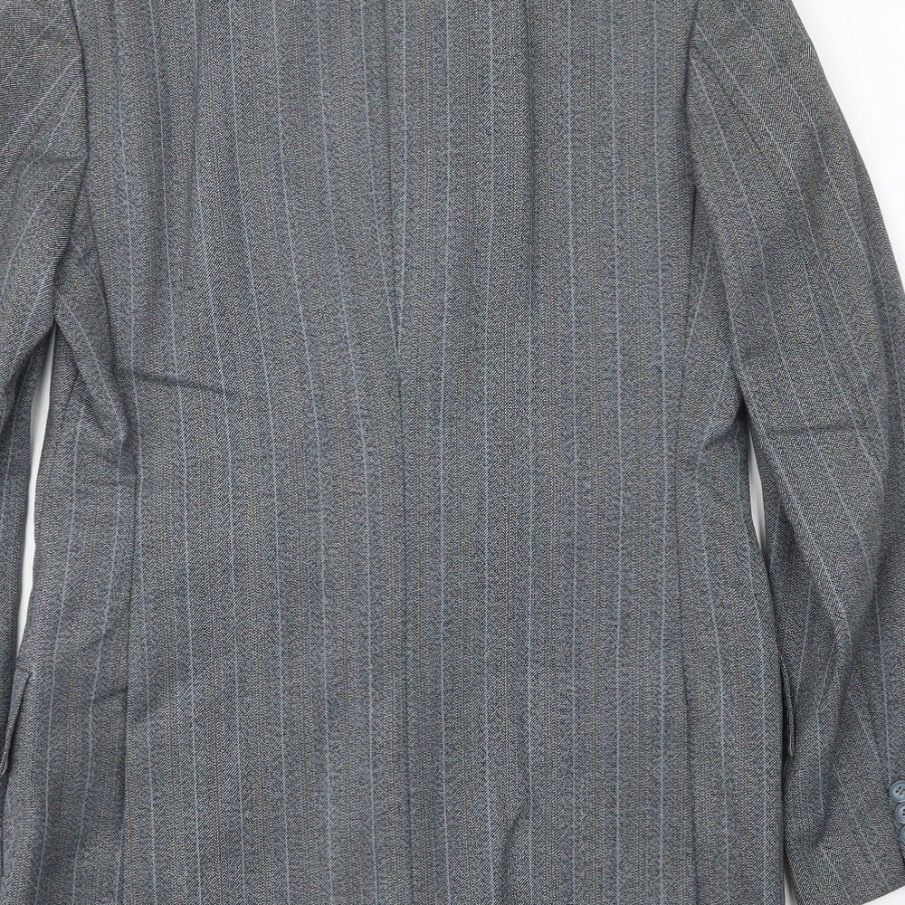 J.J.Chan Mens Grey Striped Wool Jacket Suit Jacket Size 36 Regular