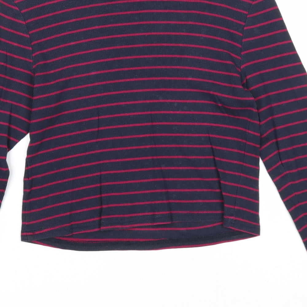 Divided by H&M Womens Blue Round Neck Striped Cotton Pullover Jumper Size M