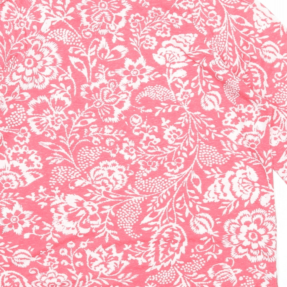 Marks & Spencer Womens Pink Floral Polyester Basic Blouse Size 8 Round Neck