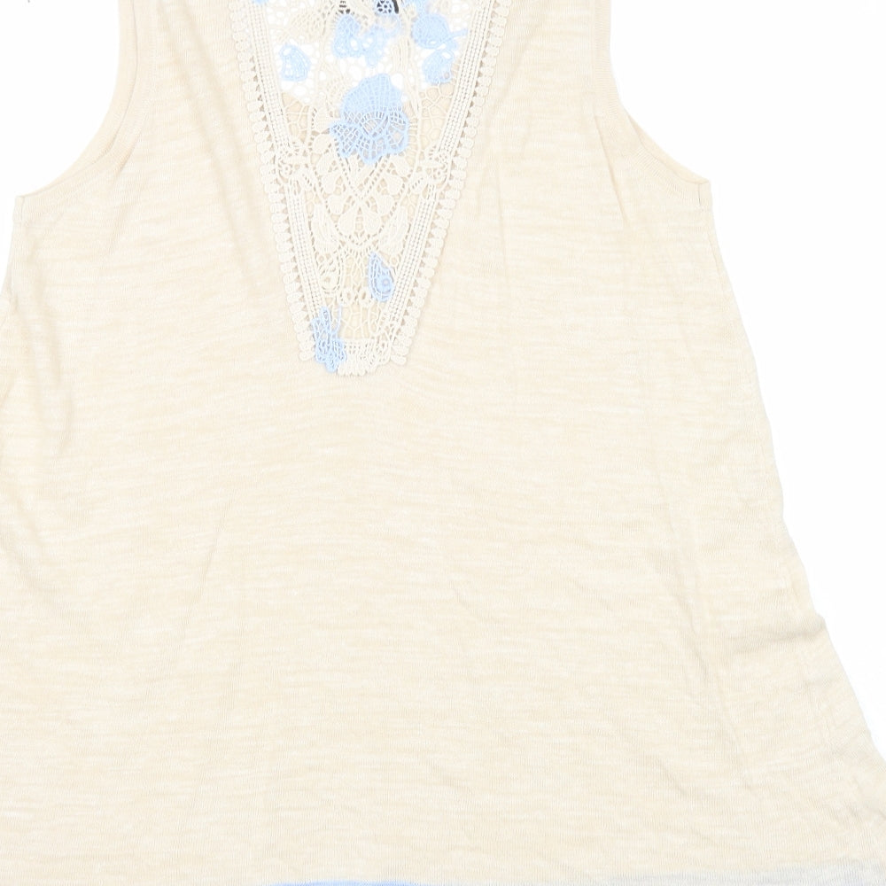 NEXT Womens Beige Colourblock Acrylic Basic Tank Size 12 Round Neck