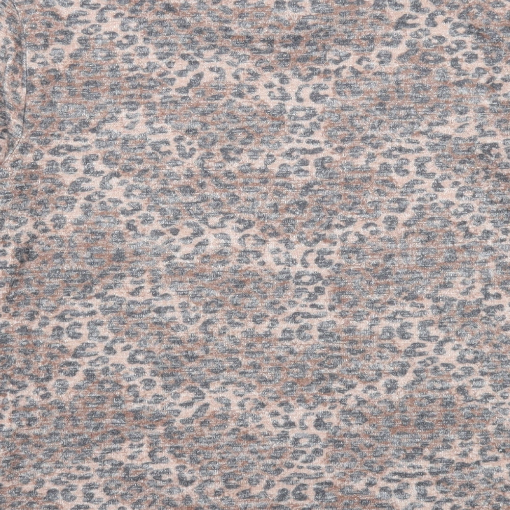 Marks & Spencer Womens Brown Round Neck Animal Print Viscose Pullover Jumper Size 10 - Leopard Pattern