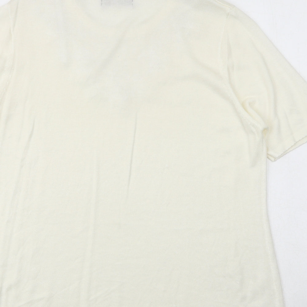Bonmarché Womens Ivory Viscose Basic T-Shirt Size M Round Neck - Lace Details